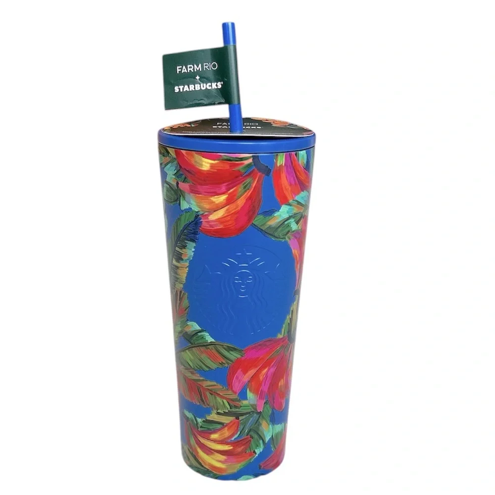 FARM Rio x Starbucks Banana Mix 24 oz Stainless Steel Cold Cup Tumbler NWT